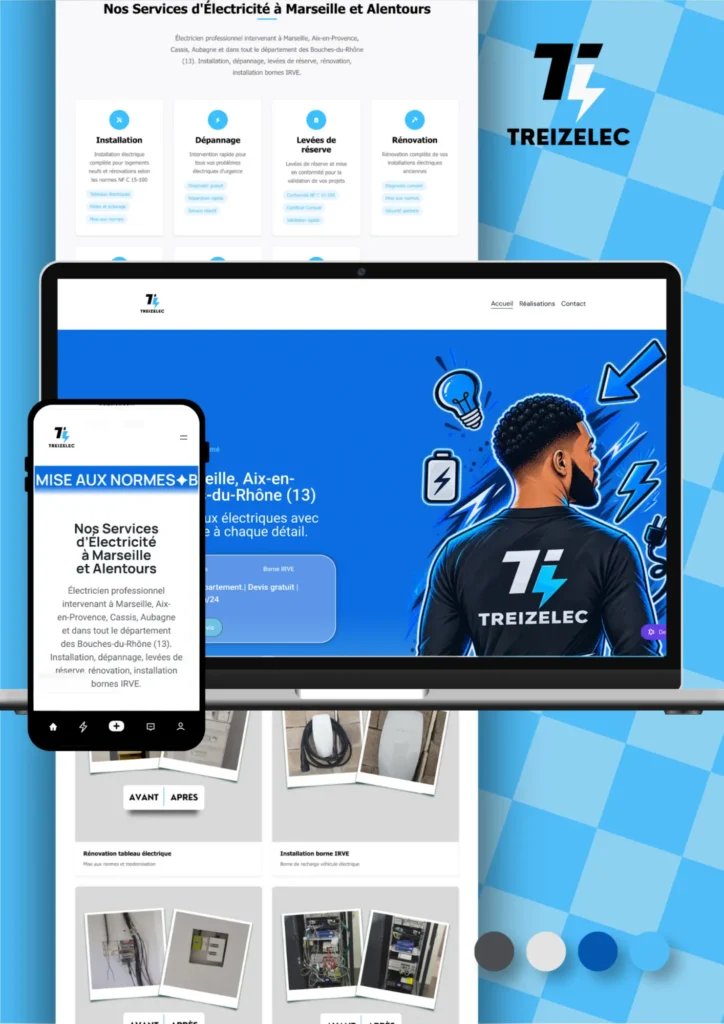 Image du site web treizelec site vitrine pour un électricien à Marseille